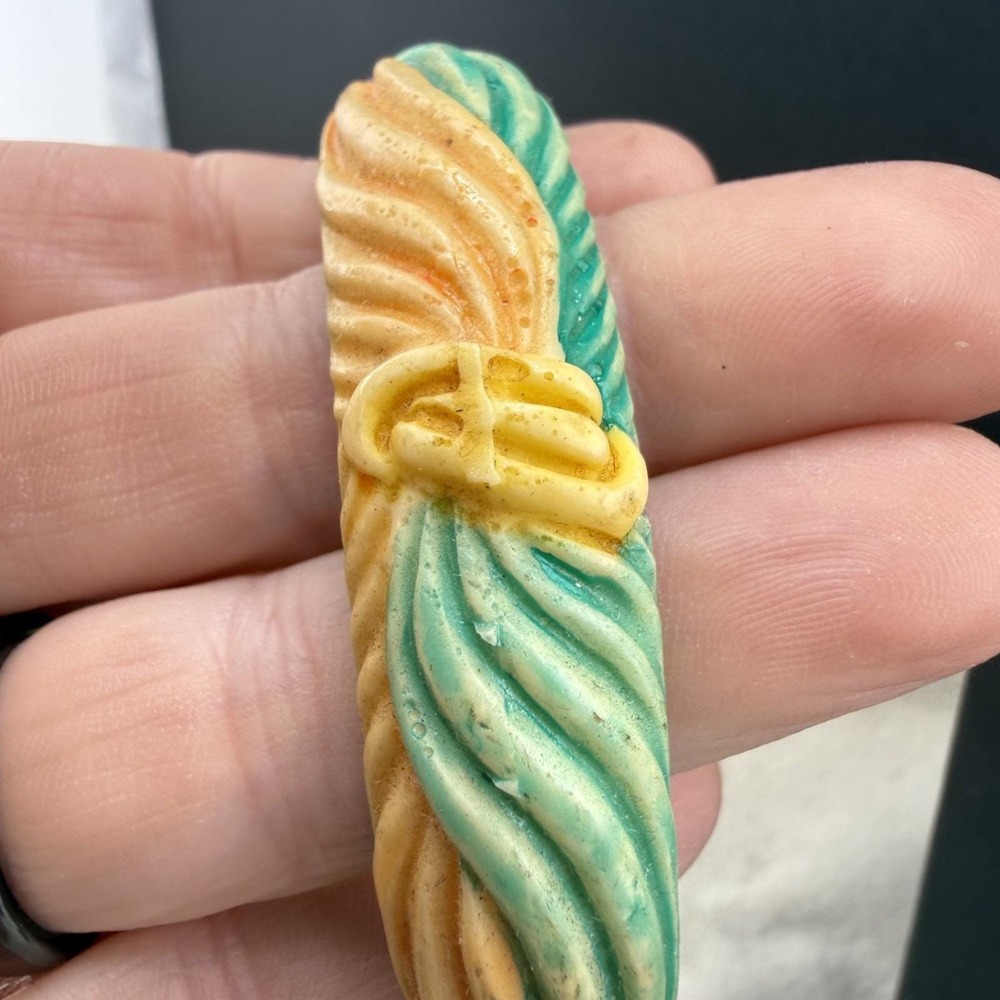 Vintage Estate Bangle Bracelet Green Orange Twisted Rope Molded Resin 8in